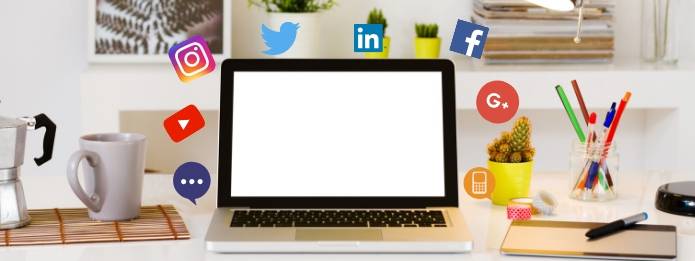 Laptop with social media icons